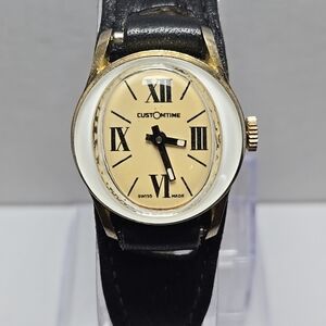 Womens Vintage Retro Mechanical Customtime Fish Eye Gold Black Manual Watch Runs